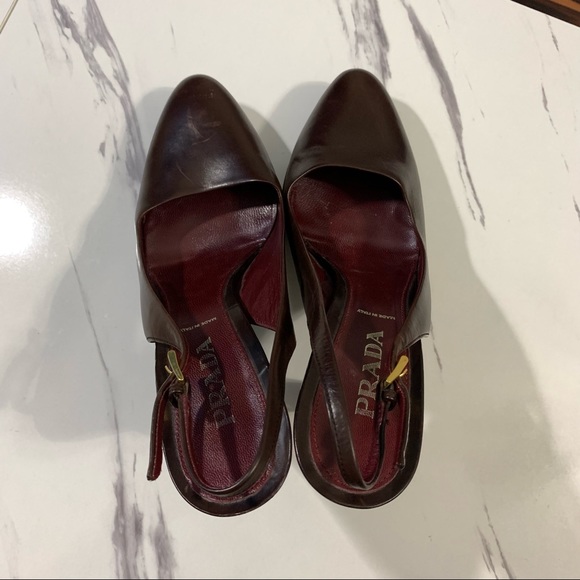 PRADA VERO CUOIO Brown Burgundy Leather Platform Pumps High Heels 38 - Picture 9 of 16